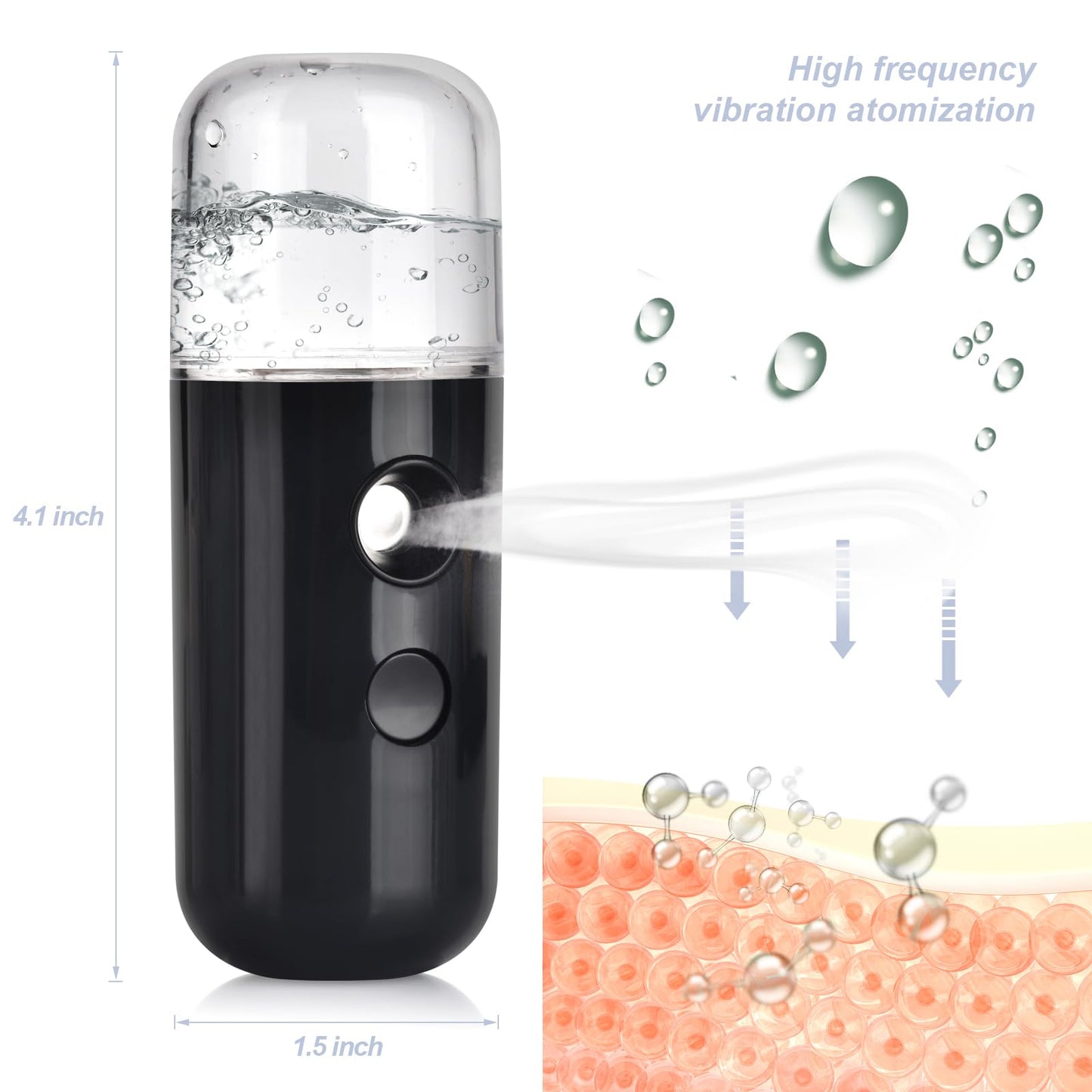 2-Pack Kingsmile Nano Facial Mister, Portable Face Mister, Cool Nano Mist Sprayer for Face Hydrating, Mini Handy Mister for Eyelash Extensions with 1OZ /30ML Water Tank (Black/Blue)