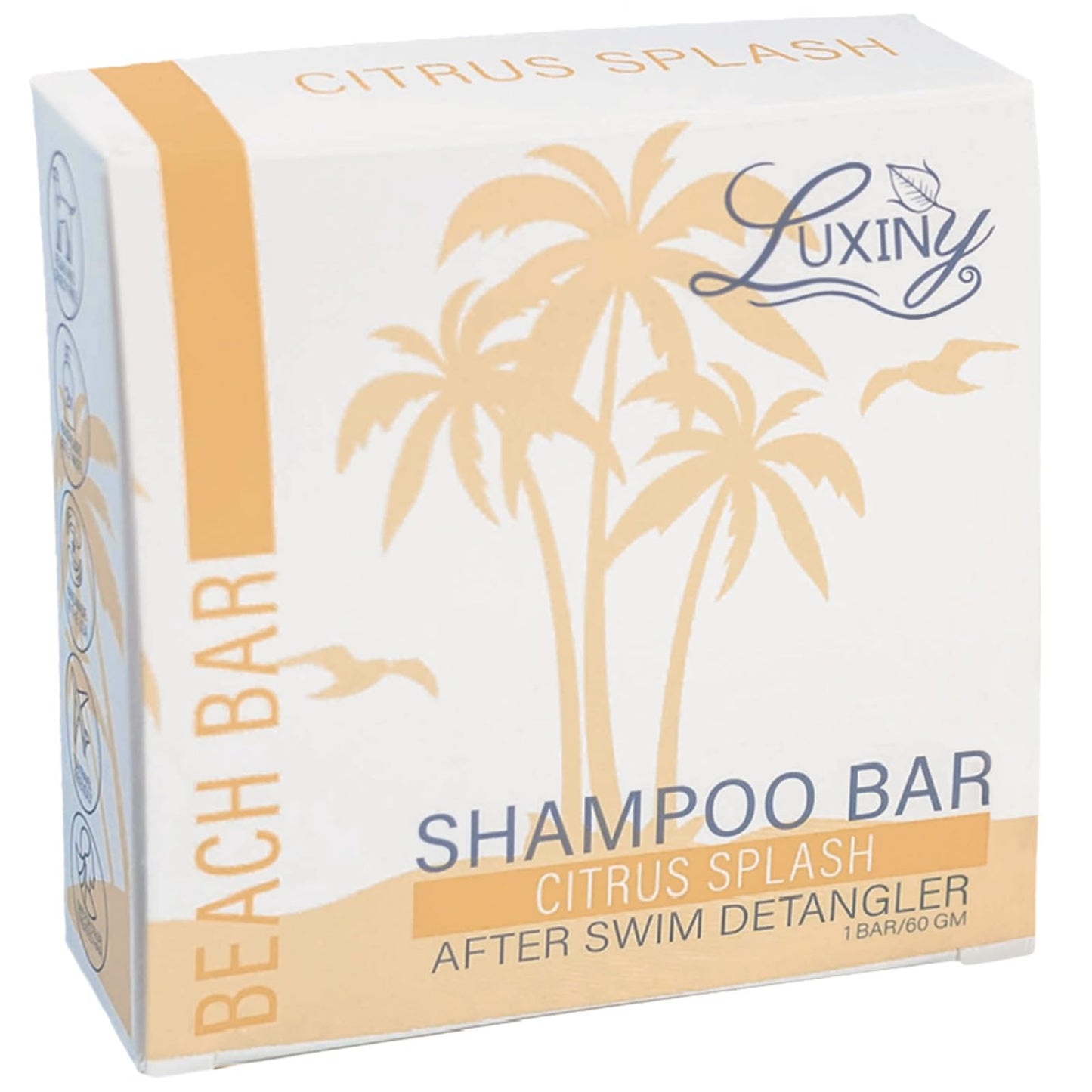 Luxiny Citrus Splash Shampoo Bars for all Hair Types is Vegan, Sulfate Free and Made in the USA. This beach shampoo bar has a swim detangler and is great as a travel shampoo. Get up to 60 washes.