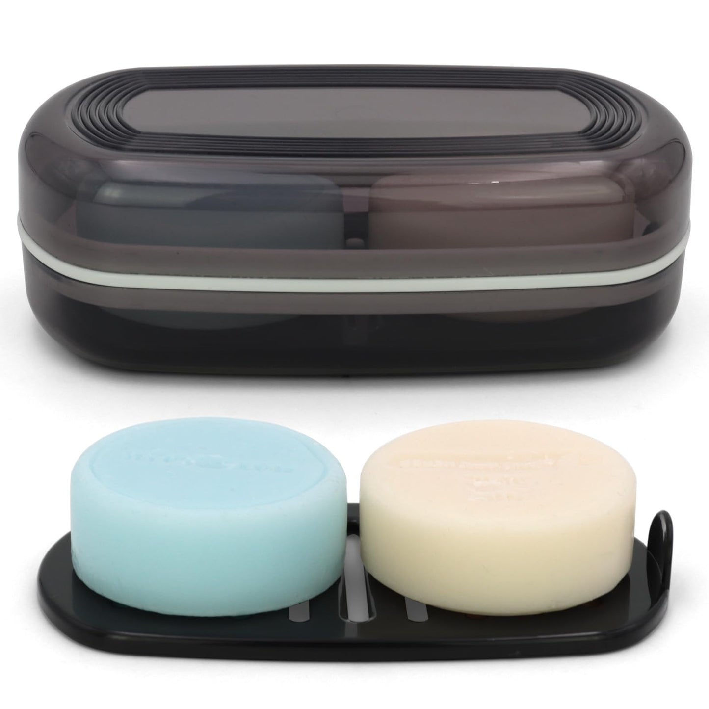AIMAIAIMAI Shampoo Bar Holder Travel Case for Two Bars – Compatible with Kitsch Solid Shampoo & Conditioner Bars, Large Soap Container for Bathroom or Travel (1 Pack, Black Style A-Large)