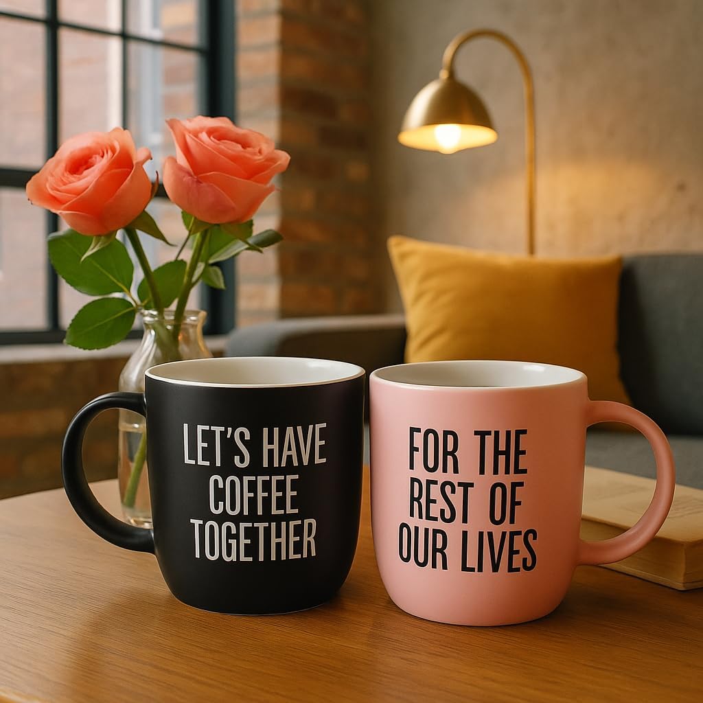Triple Gifffted Let's Have Coffee Together Coffee Mug Set, Engagement Wedding Gifts for Couple, Bride and Groom Newlywed Bridal Shower, His and Hers, Mr and Mrs, Christmas, Valentine’s, Ceramic 380ML