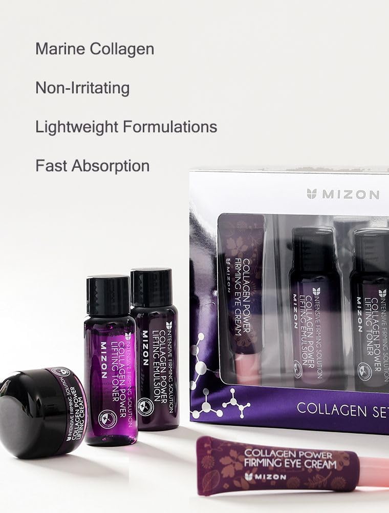 MIZON Marine Collagen Mini Set Travel Skincare Set (Toner+Emulsion+Eye Cream+Face Cream) Elasticity Booster Youth Recovery