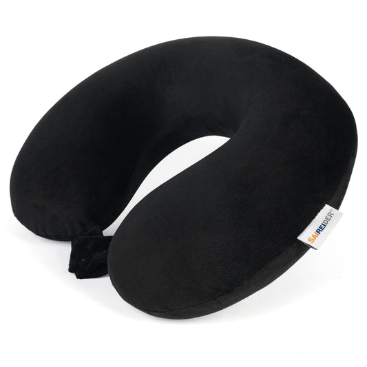 SAIREIDER Travel Pillow 100% Pure Memory Foam Travel Neck Pillow, Airplane Pillow for Traveling、Car、Home、Office,Washable Cover(Black)