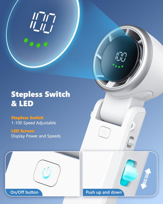 Portable Handheld Turbo Fan, Stepless 100 Gear Wind Rechargeable Personal Hand Fan, 5000mAh Handheld High Speed Fann with Air Turbo Tech, 3 IN 1 Pocket Fans Travel Fans for Outdoor/Indoor Activities