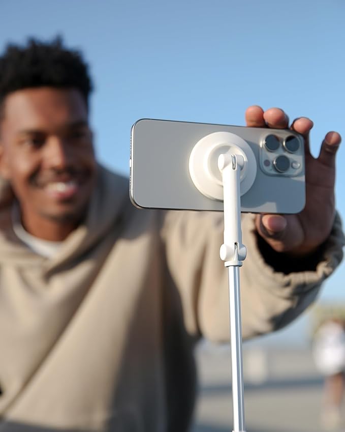 KraftGeek Magnetic Phone Tripod for iPhone MagSafe – 66'' Automatic Selfie Stick with Remote, Portable Tripod Stand for Video Recording, Travel, Vlogging (White)