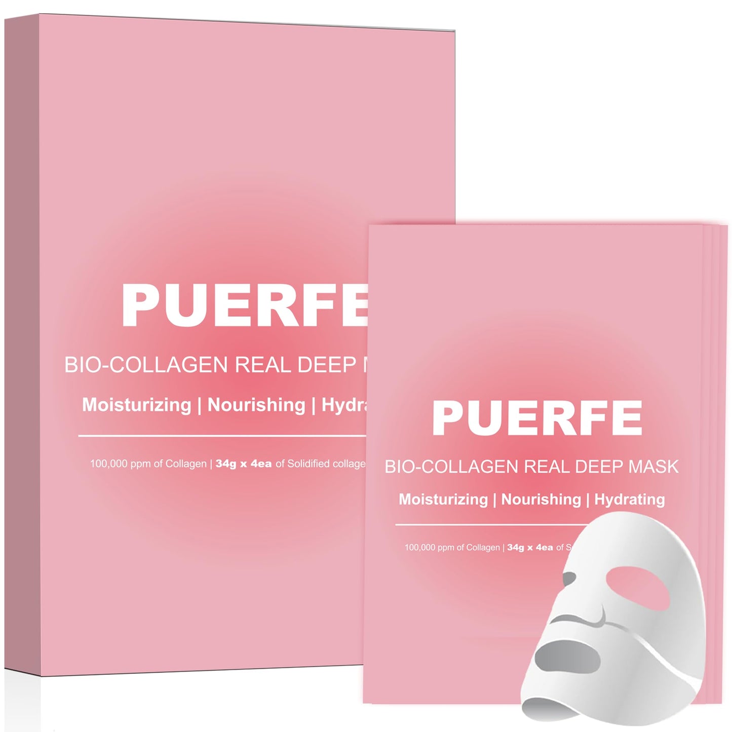 Puerfe 4 Pack Bio-Collagen Face Mask, Deep Hydrating Overnight Hydrogel Mask, Women's Skincare Facial Treatments & Masks, Pore Minimizing, Elasticity Improvement