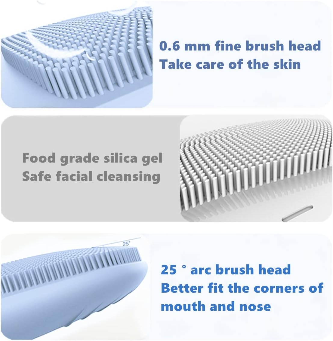 MEGAN Facial Cleansing Brush,USB Rechargeble Electric Silicone Face Scrubber,IPX7 Waterproof Sonic Facial Massager, 3 in 1 face Brush for Deep Cleanning, Blackhead Remover, Exfoliating.(Sky Blue)