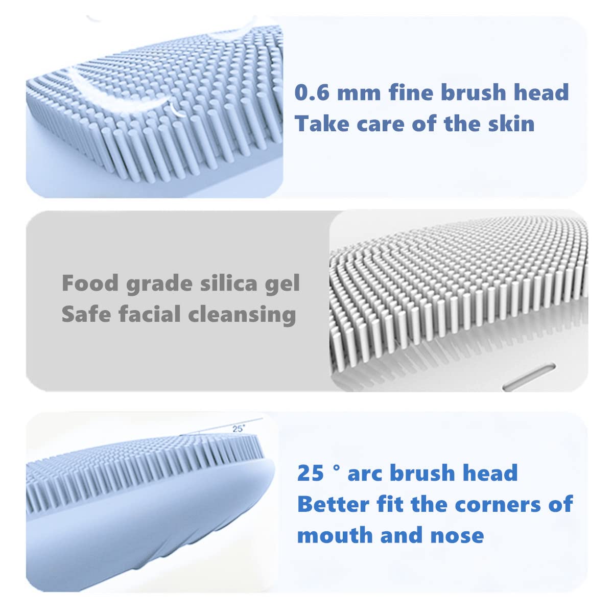 MEGAN Facial Cleansing Brush,USB Rechargeble Electric Silicone Face Scrubber,IPX7 Waterproof Sonic Facial Massager, 3 in 1 face Brush for Deep Cleanning, Blackhead Remover, Exfoliating.(Sky Blue)