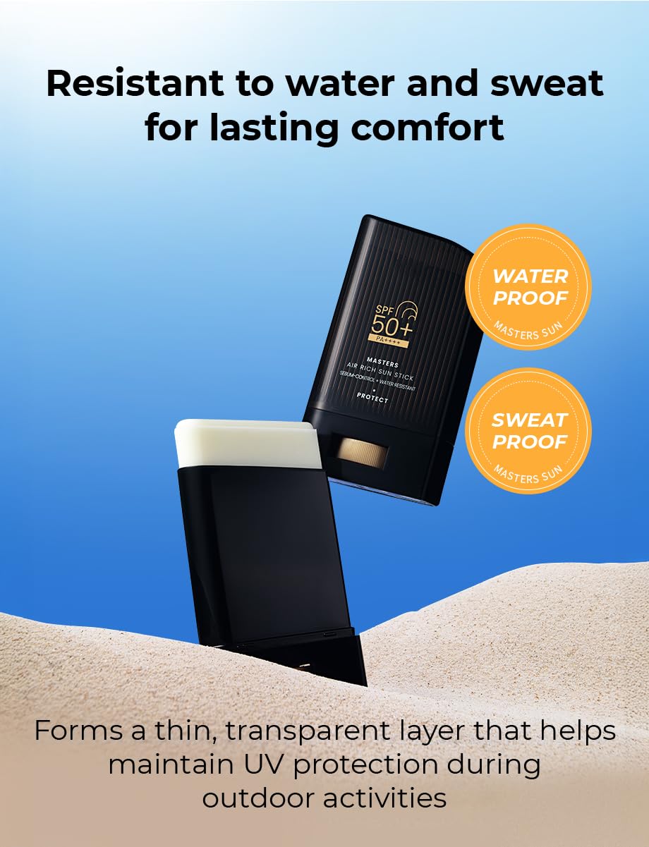 Masters Air Rich Sun Stick SPF50+ PA++++ 14g, Lightweight, Non-Greasy Sun Stick for Face, Water-Resistant, with Sun Cream SPF50+ PA++++ 10ml