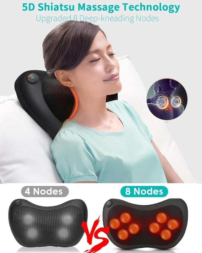 Back Massager with Heat Massagers for Neck - Shiatsu Kneading Massage Pillow for Back, Shoulder, Leg Pain Relief - Body Muscle Pain Relief Use at Home,Car,Office Christmas Gifts for Women/Men
