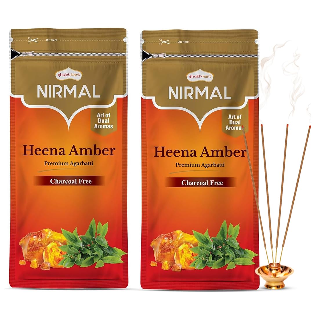 Shubhkart Nirmal Agarwood Incense Sticks - Pack of 2, 200 Sticks Heena Amber Aromatherapy, Yoga, Mindful Meditation