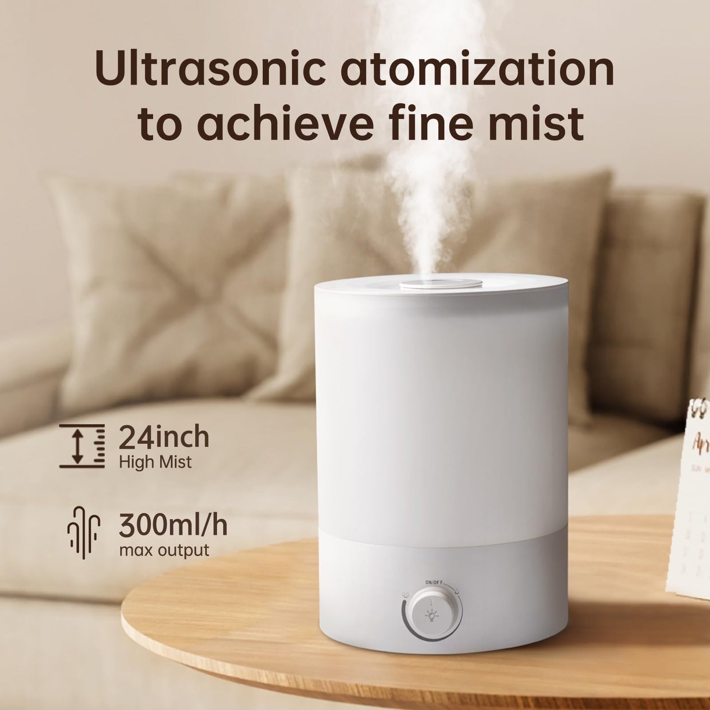 YOGIN Humidifiers for Bedroom Large room,Top fill 2.5L Ultrasonic cool mist Humidifiers for Baby Nursery and Plants,Up to 24 Hours, 24db Quiet,Night Light, Auto Shut Off, Easy Clean Humidifier
