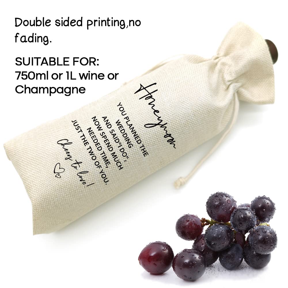 Socive Honeymoon Wine Bag, Wedding Gift for the New Couple, Wedding Wine Gifts, Engagement Gift, Reusable Drawstring Bag
