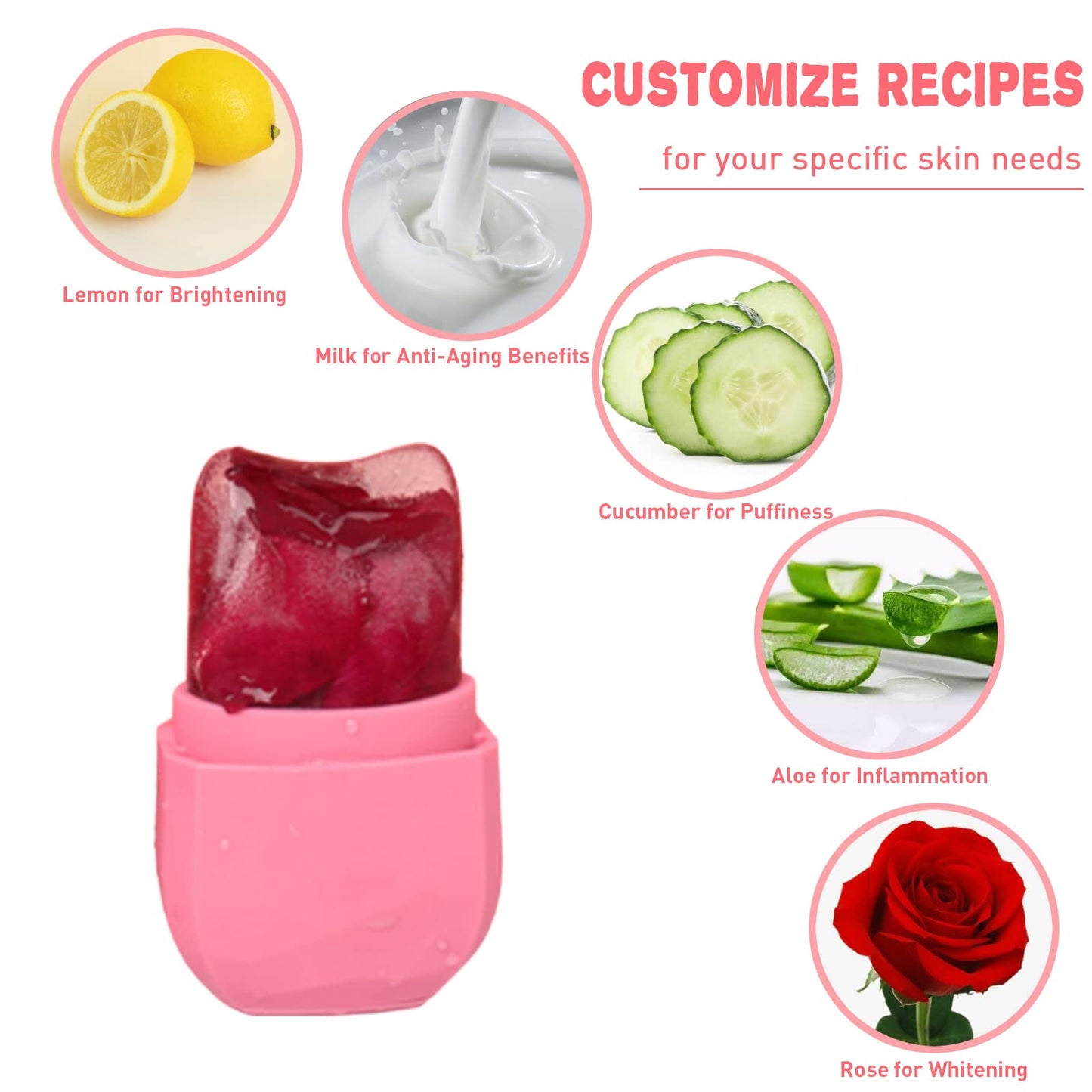 VANALIA Ice Roller and Gua Sha Set for Face, Eyes and Neck - Skin Care Beauty Tools to Brighten Skin and Enhance Natural Glow (Pink)