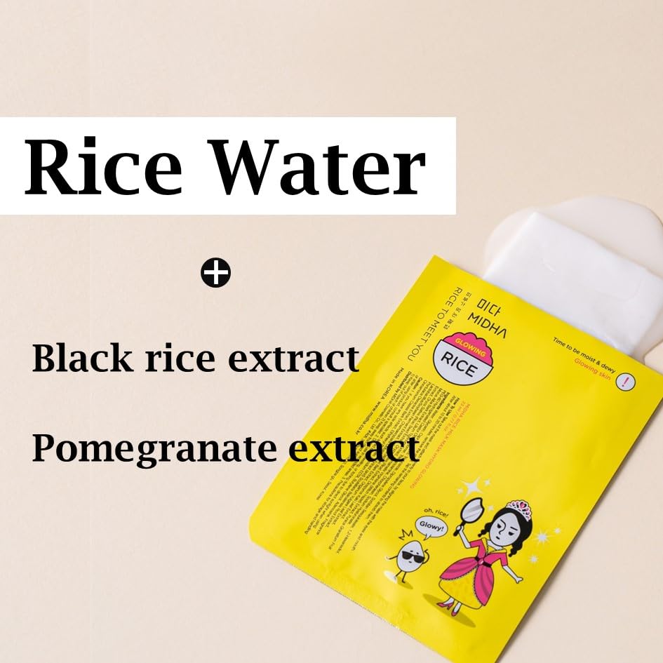 MIDHA Rice Milk Mask Hydro Glowing, moisturizing and glowing facial sheet mask 5ea 1Pack, helps to immediately hydrate and make natural glowy skin