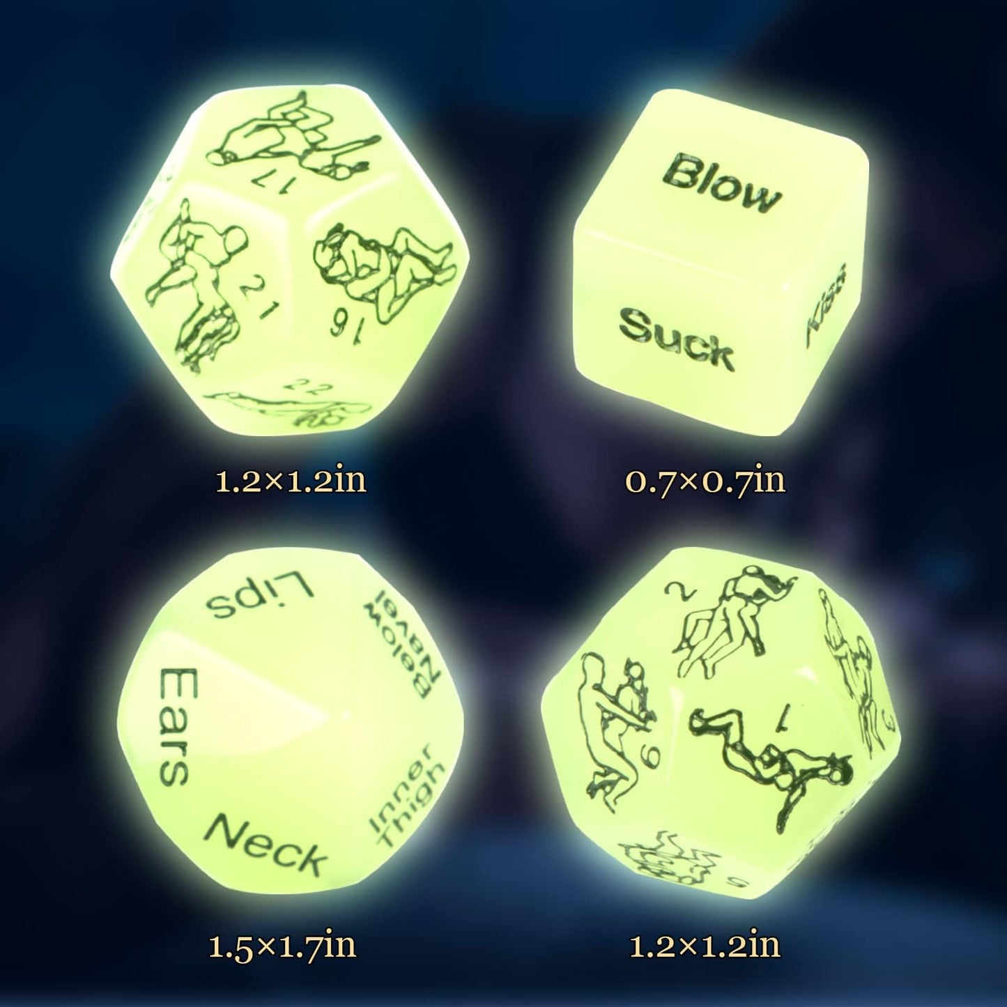 4 Pcs Dice Set Couple Games Date Night Dice, Glow in The Dark Couples Decision Dice Toys for Romantic Ideas, Funny Naughty Gifts for Adults Boyfriend Girlfriend Husband or Wife