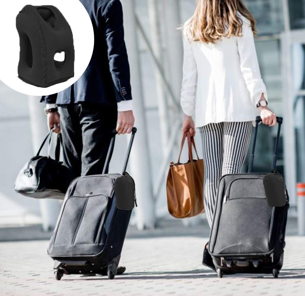 Kimiandy Inflatable Travel Pillow for Airplane, Neck Air Pillow for Sleeping to Avoid Neck and Shoulder Pain, Support Head and Lumbar, Used for Airplane, Car, Bus and Office (Black)