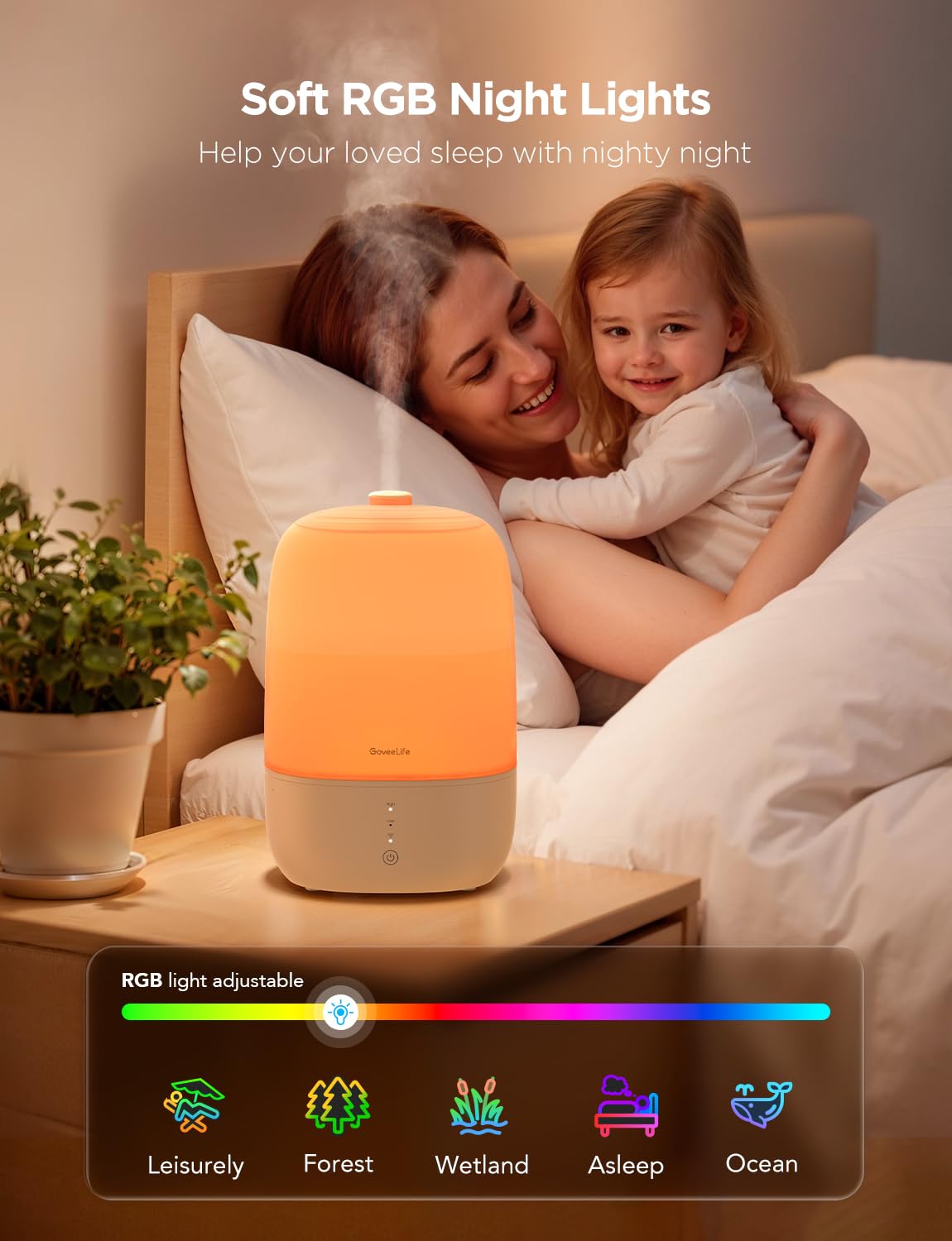 GoveeLife Smart Humidifiers for Bedroom, 3L Top Fill Cool Mist Humidifiers with Essential Oil Diffuser, Humidity Control, WiFi Air Humidifier with Night Light, for Baby, Plants, Home, Work with Alexa