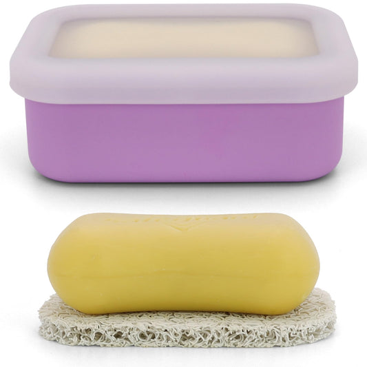 AIMAIAIMAI Enhanced Leak Proof Soap Container, Compact Silicone Travel Soap Holder with Drainage Pad, Shampoo Bar Case for Travel, Camping, Gym and Dormitory (Purple)