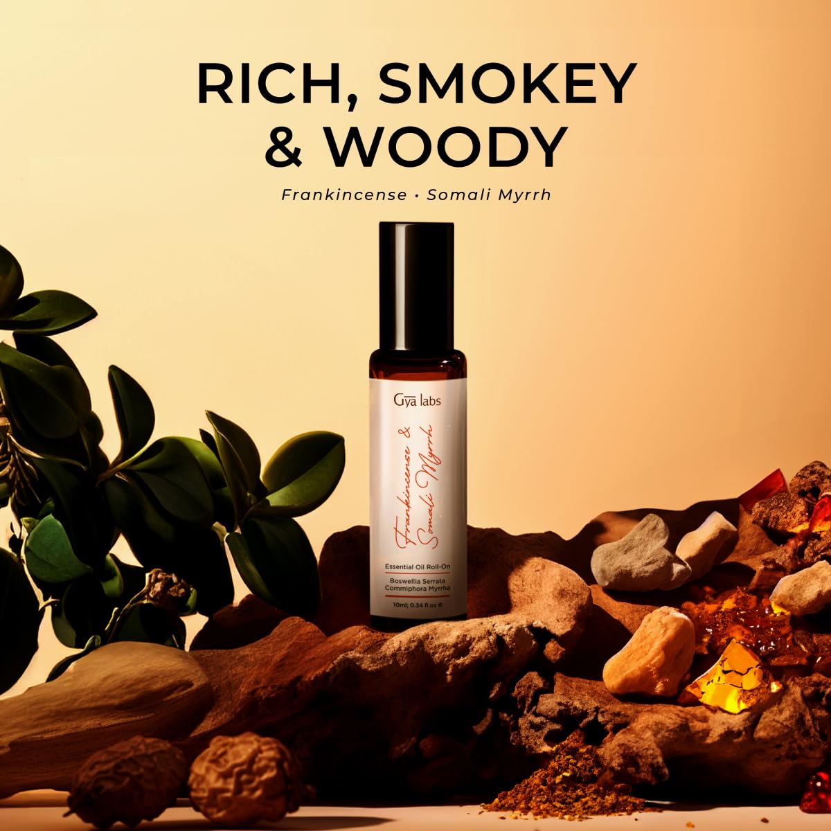 Gya Labs Frankincense and Somali Myrrh Essential Oil Roll on - 100% Pure Natural Frankincense for Face, Myrrh for Skin, Body Ache Comfort, Aromatherapy, Travel Size (0.34 Fl Oz)