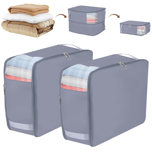 Compression Storage Bags for Clothes, Foldable Reusable Organizers for Down Coats, Comforters, Beddings, Blankets, Self Compression Packing Cubes Space Saver Bags with Dual Zippers, 2 Pack, 40 L, Gray