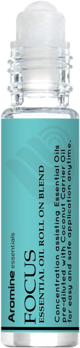 Focus Essential Oil Roll On, Pre-Diluted 10ml (1/3 fl oz), Great Studying Essentials