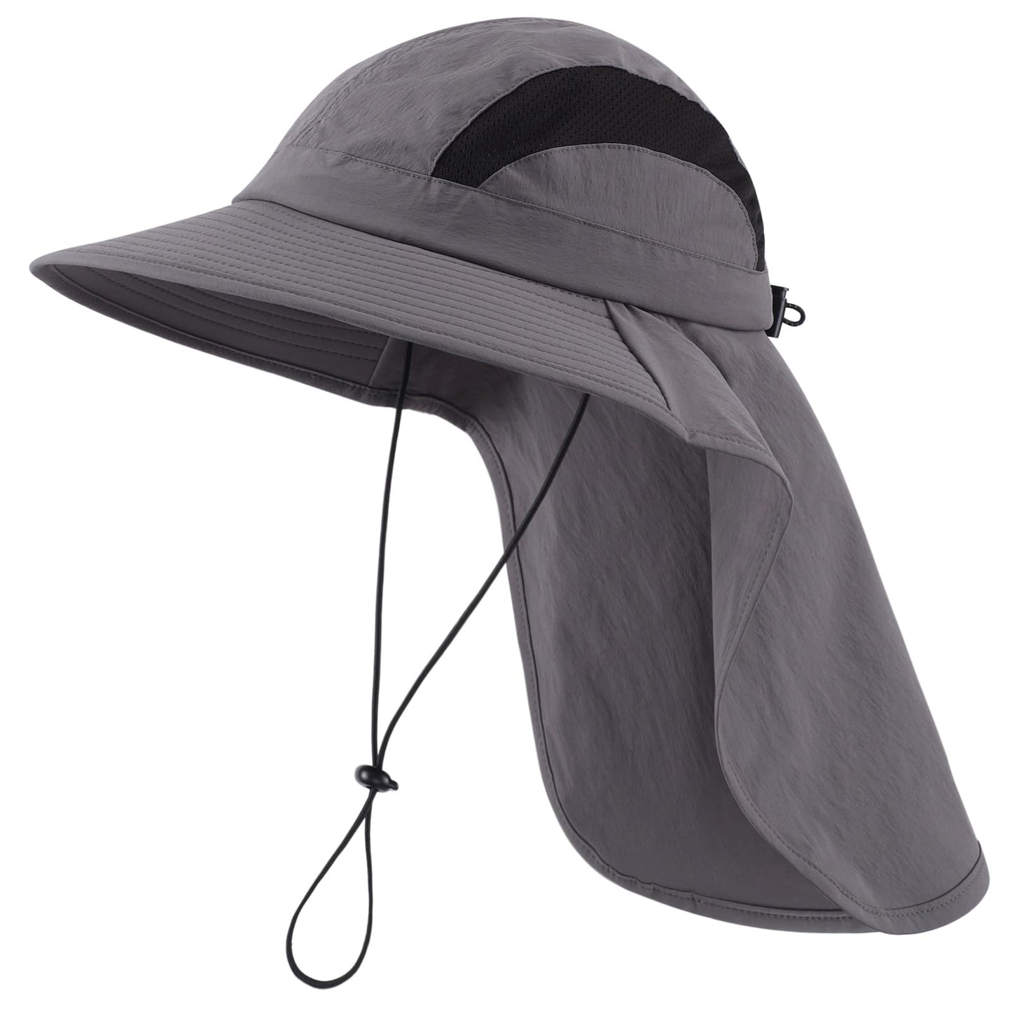 Home Prefer UPF 50+ Sun Hats for Men Women Wide Brim Fishing Hat with Neck Flap Summer Beach Safari UV Protection Bucket Hat Gardening Dark Grey