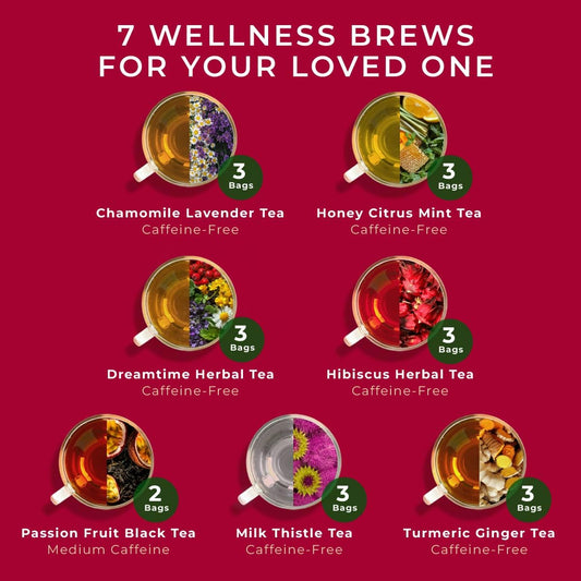 Gya Tea Co Her Wellness Tea Bags Collection (20 Bags) - 7 Flavors Assorted Tea Variety Pack Gift Set with Citrus Mint, Hibiscus, Chamomile & Ginger - Fruit & Herbal Blends