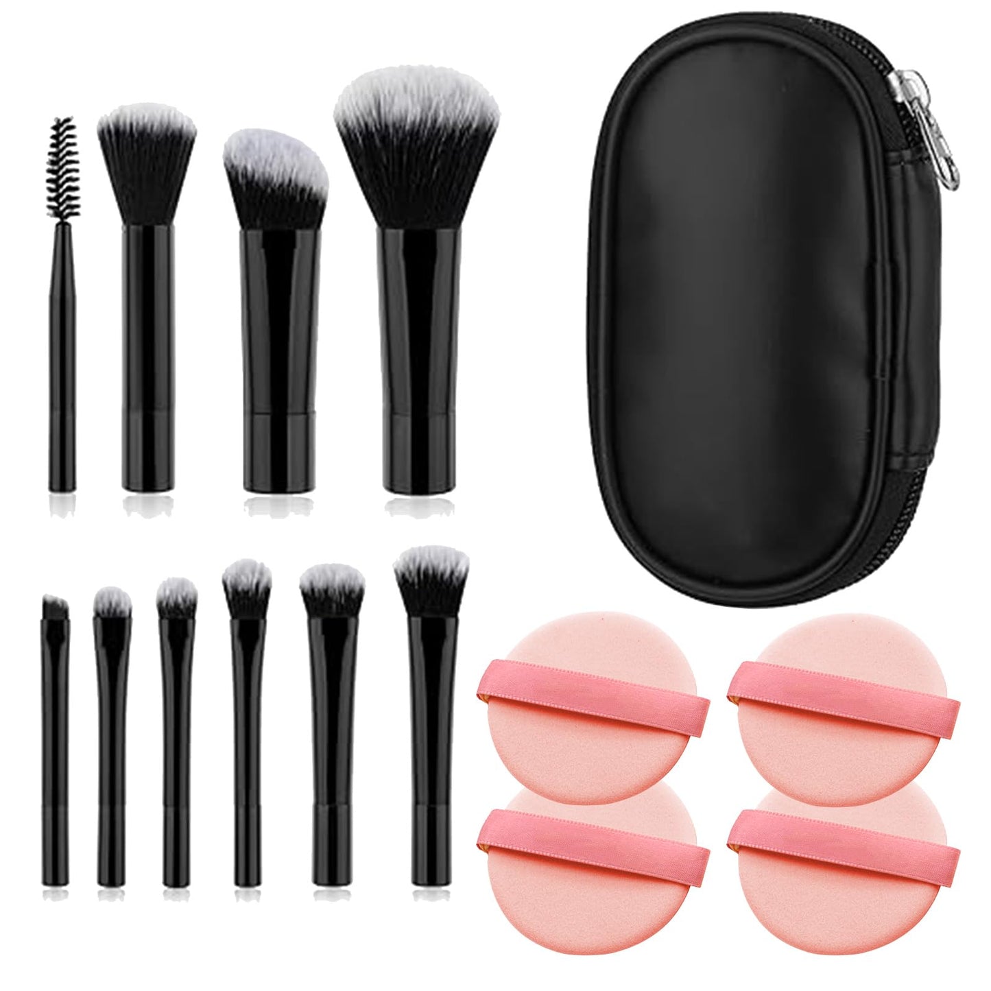 Qiyuda 14 Pcs Mini Travel Makeup Brush Set, Portable Travel Full Complete Function Size Make up Brushes Kit