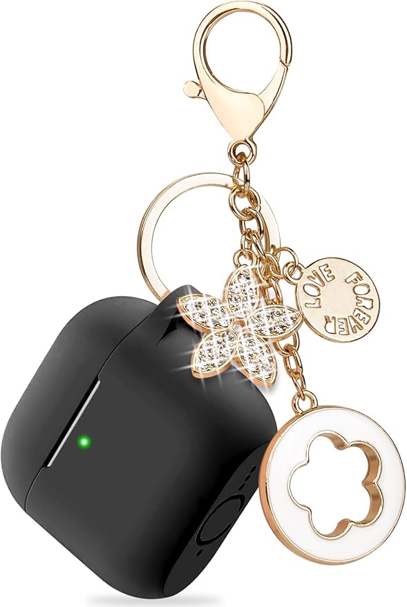 Case Cover for Apple Airpods 4 - VOTILE Airpods 4 Cases 2024 Cover Women Silicone iPods 4 Earbuds Wireless Accessorie Charging Cases Girl Bling Keychain for Airpod iPods 4th Generation - Black