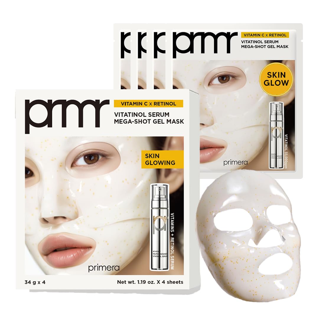 Primera PRMR Vitatinol Serum Gel Mask | Overnight Melting Masks, for Collagen Synthesis with Vitamin C & Retinol, Immediate Pore Tightening, Firming and Hydrating 34g x 4EA