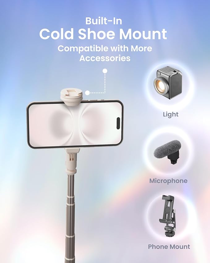 KraftGeek Automatic Tripod for iPhone, 66" Pink Phone Selfie Stick Tripod Stand for Recording, Travel, Content Creation - Ombré Peach