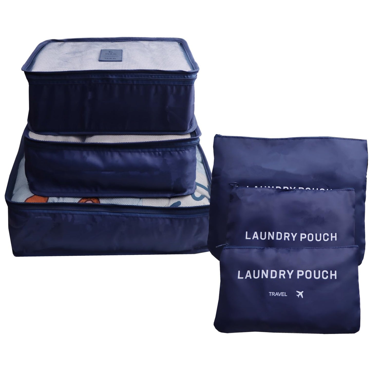 Gbateri 6 Pack Packing Cubes - Travel Luggage Packing Organizers - Travel Essentials Luggage Organizer, Include Laundry Bag, Electronics Bag, Clothing Bag, Convenient Packing Pouches - Navy Blue