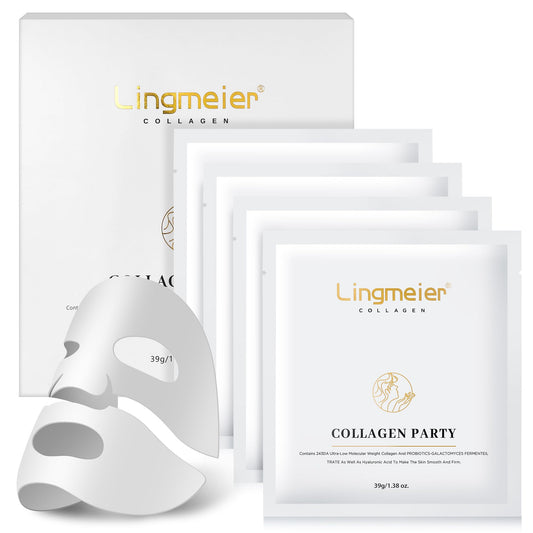 Lingmeier Collagen Face Mask - 80,000ppm Marine Hydrolyzed Collagen & Hyaluronic Acid | Overnight Hydration Gel Sheet for Deep Moisture | Gentle Formula, Safe for Sensitive Skin