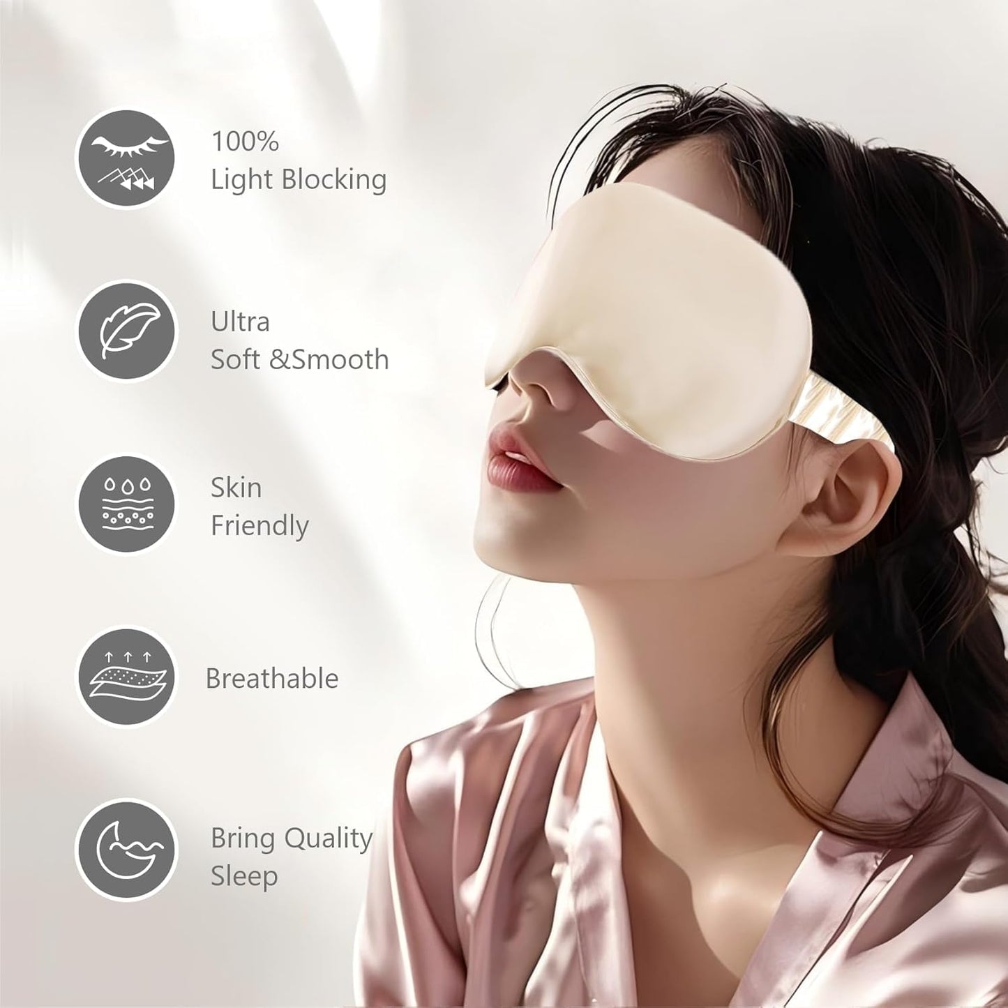 Nature Silk Sleep Eye Mask - Sleeping Mask for Women Men, Soft Pressureless Cooling Blackout Eye Covers for Sleeping, Light Blocking Eye Cover, Ideal Birthday Gift with Gift Package