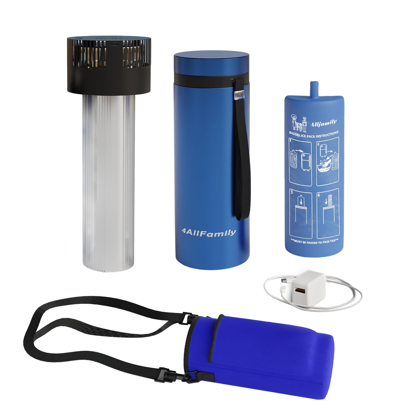 4ALLFAMILY Voyager Auto Shut Off Cooler Travel Case TSA Approved (1–7 Medication Pens) – On–The–Go Medical Cooler with Biogel & USB Charger – Diabetes Travel Case for Insulin & EpiPens (Blue)