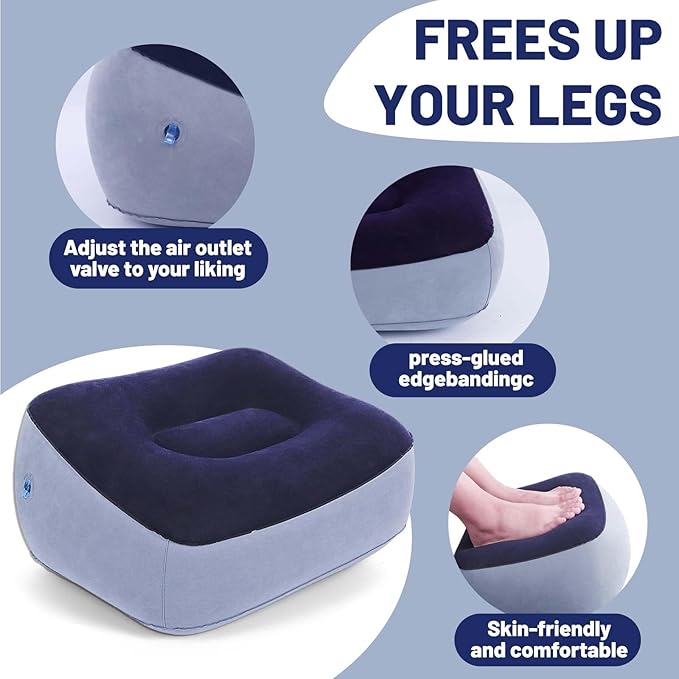 Inflatable Foot Rest Pillow for Air Travel, Airplane Foot Rest Pillow, Adjustable Height Leg Pillow Airplane Bed for Kids Toddler Suitable for Plane, Car, Train (Multicolor) 2count