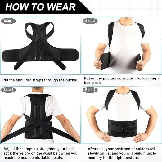 Back Brace Posture Corrector for Men and Women - Improve Posture, Lower Back and Waist Pain, Full Lumbar Support, Shoulder and Neck Stretcher, Adjustable Straps and Breathable Material L(33''-37'')