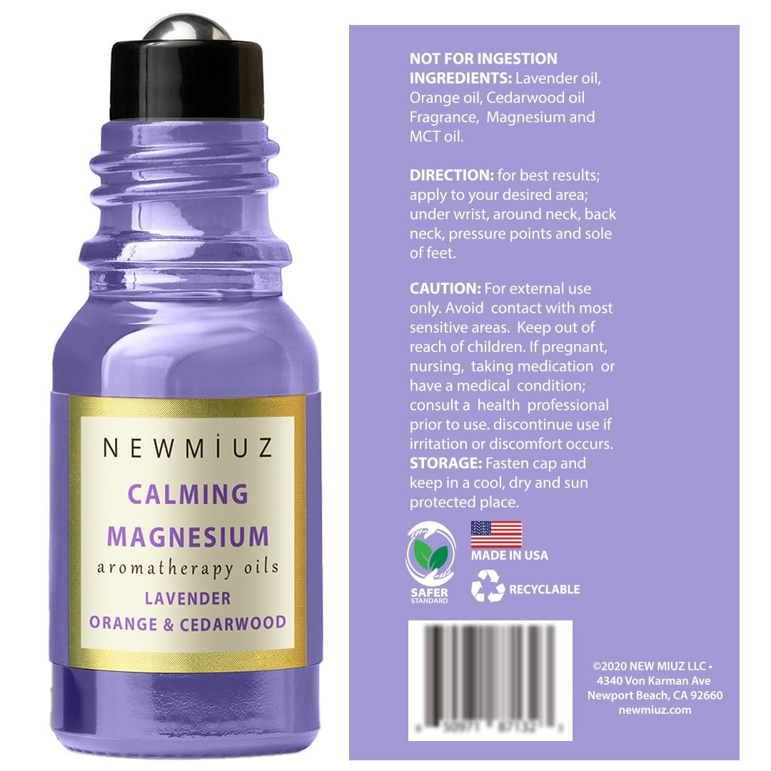 Calm Magnesium Roller Lavender Orange Cedarwood Essential Oil Roll On Calming Aromatherapy Self Care Stress Relief Destress Stocking Stuffers Gifts