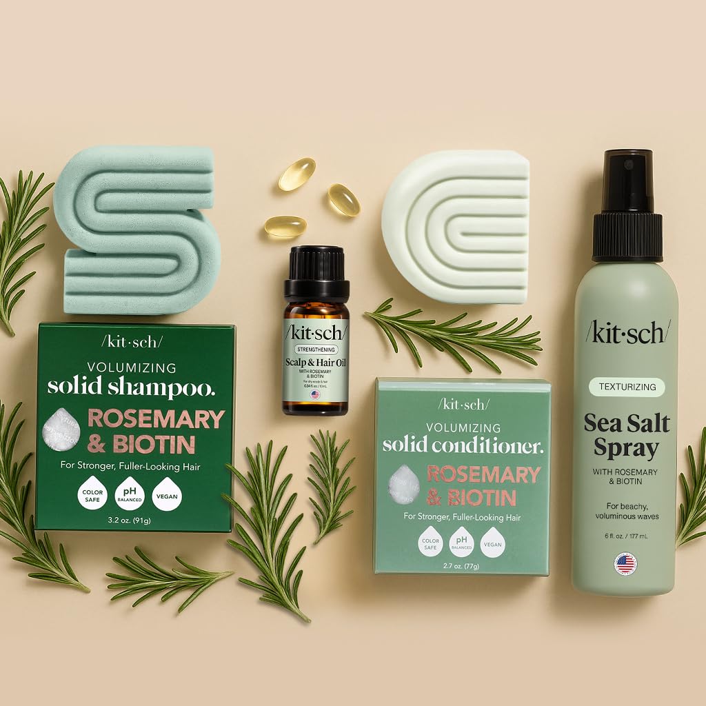 Kitsch Rosemary & Biotin Shampoo and Conditioner Set for Hair Growth - Strengthening, Thickening & Volumizing Shampoo and Conditioner Bar - Paraben, Sulfate & Silicone Free - Made in USA - 2 pack