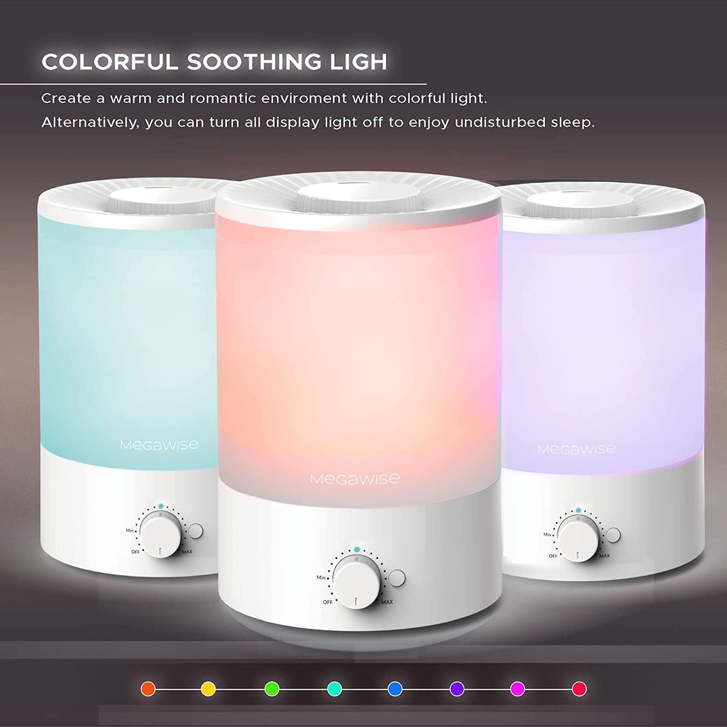 MEGAWISE 3.5L Cool Mist Humidifier with Top Refill, Large Capacity of 3.5L, Easy Safe and Convenient for Home + 7 Night light Colors
