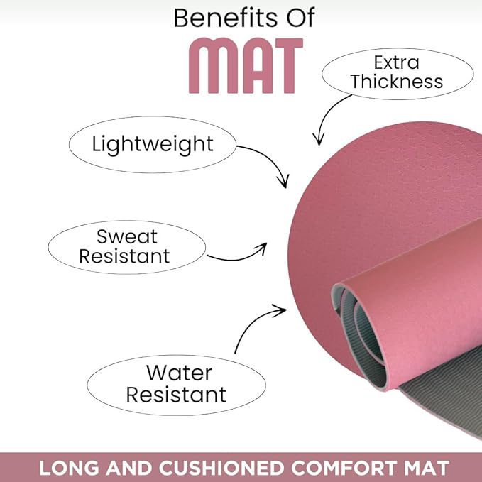 "Premium Extra Thick Yoga Mat With Strap-6mm Non-Slip,Eco-friendly,High-Density TPE,Ideal For Home,Gym, Perfect Exercise Mat for Pilates & Studio-72 L*24 W, Available In Rectangular & Arch Shapes"