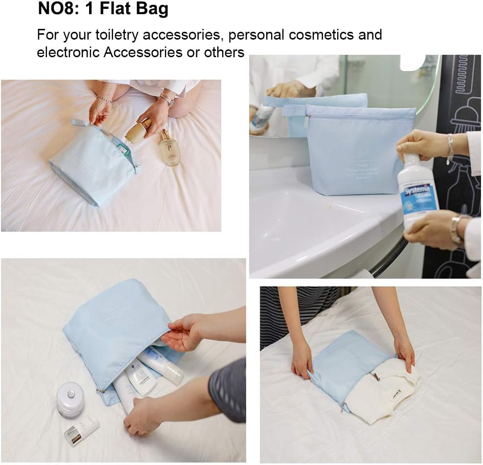 Travel Packing Cubes 8 Pcs Set, Luggage Packing Organizers with Shoe Bag and Toiletry Bag(Light Blue)