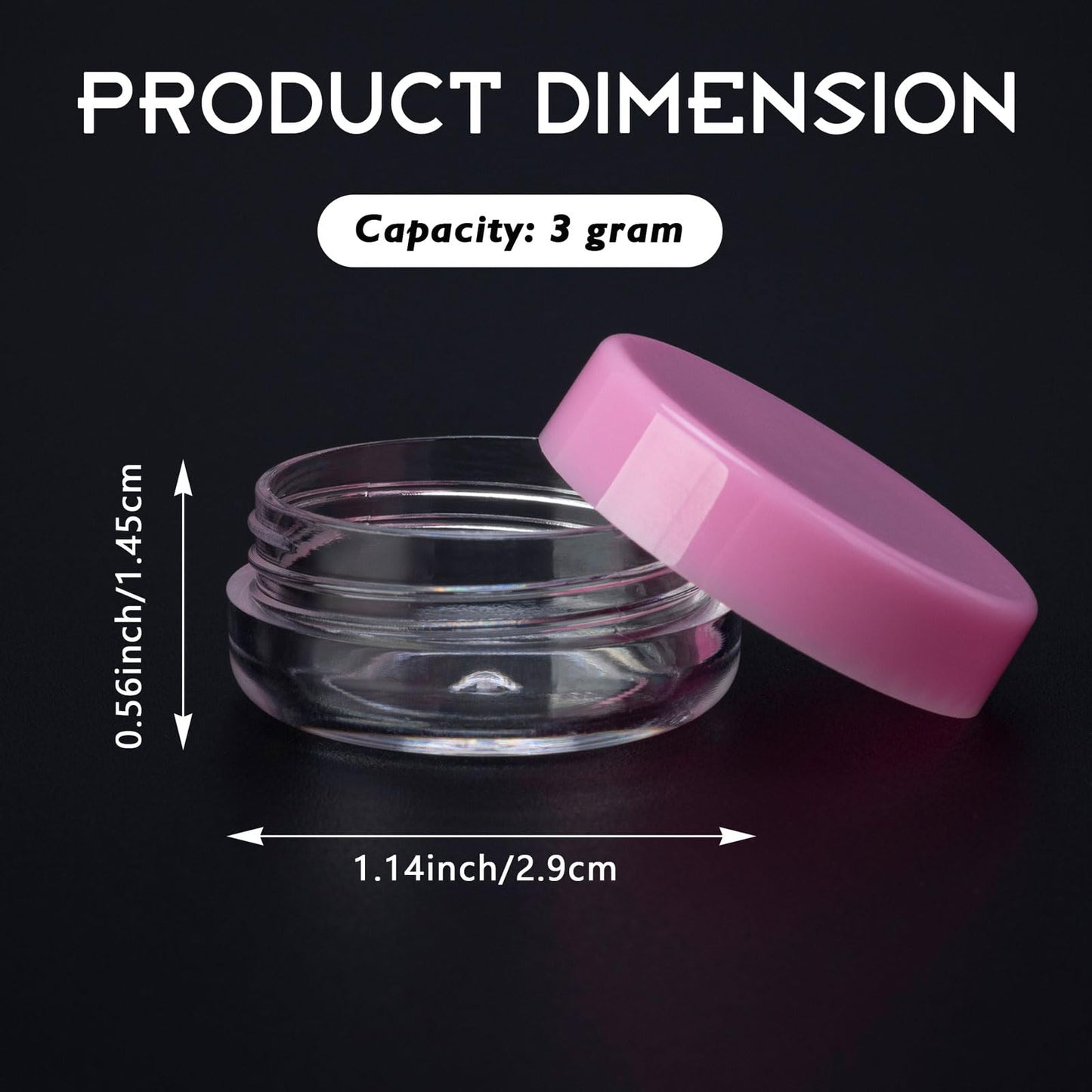 200 Count 3 Gram Sample Containers, Clear Lip Balm Containers with Lids, Small Plastic Sample Jars with 12 Mini Spoons, 200pcs Labels (Pink Lid)