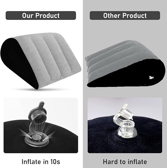 Inflatable Bed Wedge Pillow for Traveling โ Portable Inflatable Cushion for Sleeping in Bed, Leg Elevation & Back Support, Quick Inflate Camping Pillow, Home & Airplane Use (Gray)