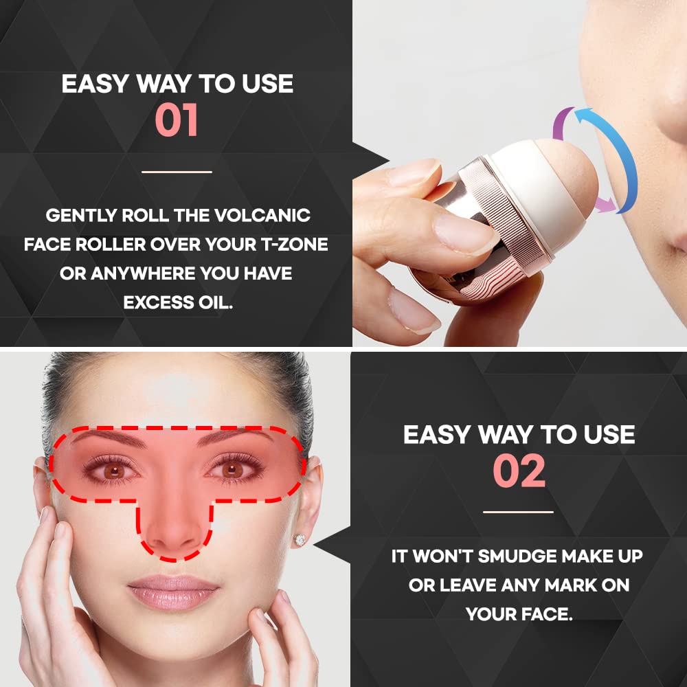 Korean Beauty Oil-Absorbing Volcanic Face Roller, Portable and Reusable Skincare Tool for Oily Skin, Shine Control, Oil Absorber tool for Face (Black)
