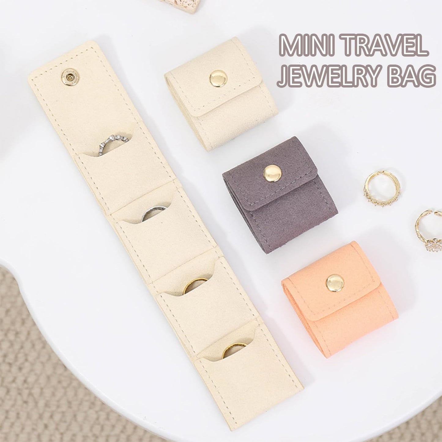 Mini Travel Jewelry Bag, Mini Travel Jewelry Roll Bag with Buckle, Portable Foldable Multifunctional Jewelry Travels Pouch for Earrings, Rings, Necklaces (Gray)