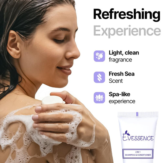 Evessence Bath Soap & Shampoo Set, 1 oz Each, 100 Piece Hotel Amenities, Round Bars