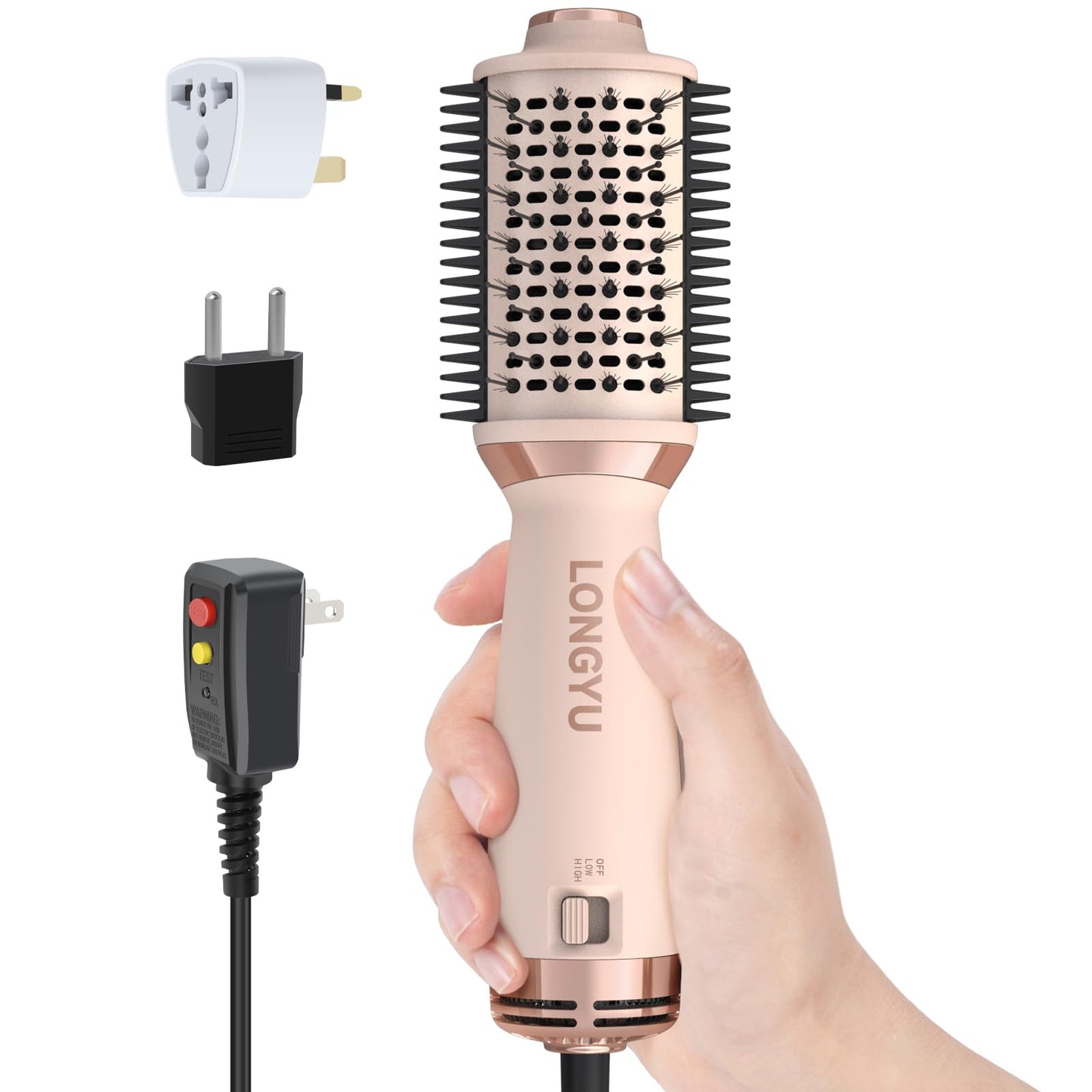 Longyu Travel Dual Voltage Hair Dryer Brush Mini Hot Air Brush with European Plug 110V-240V One Step Blow Dryer and Styler Volumizer for Home & Salon