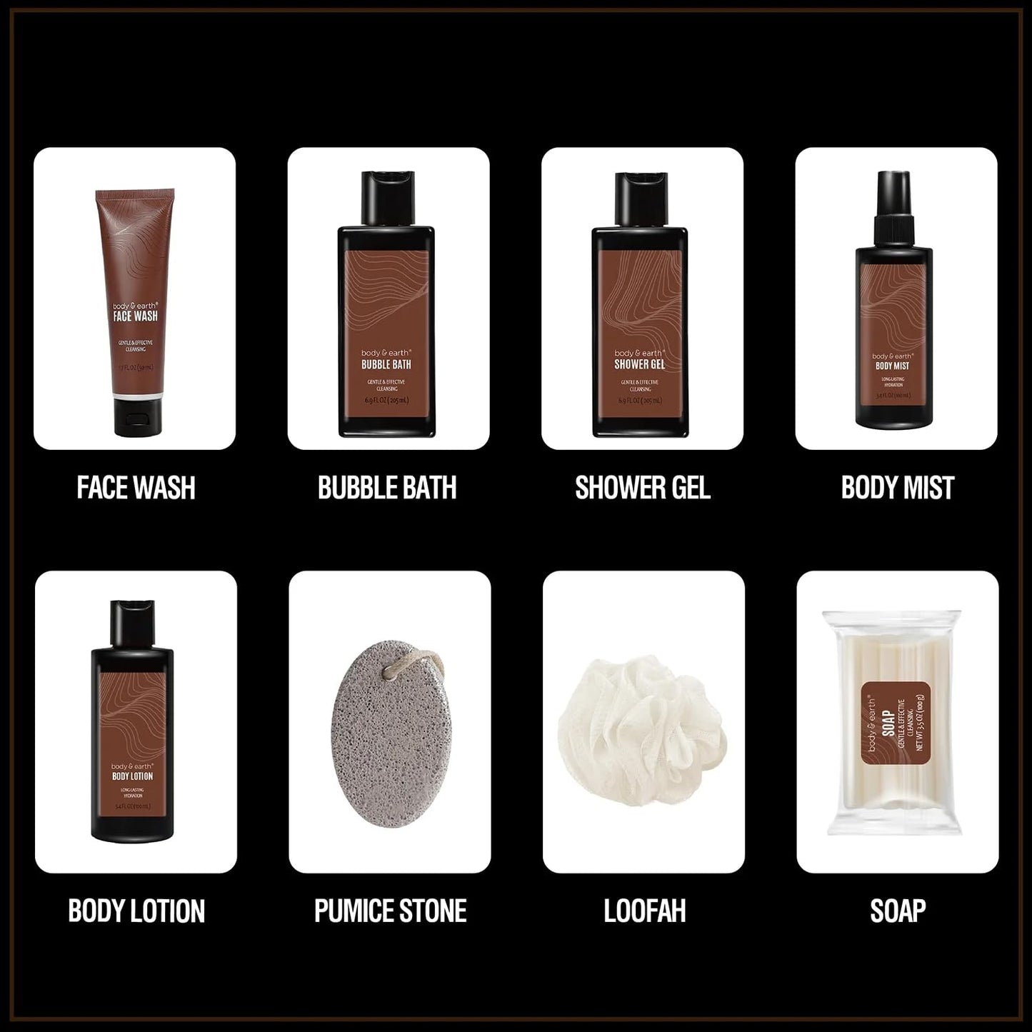 Bath and Body Gift Baskets for Men Body & Earth Sandalwood Mens Bath Set with Body Lotion, Face Wash, Shower Gel, Bubble Bath, Loofah & More, Gift Set for Men,regalos para hombre,Christmas Gifts