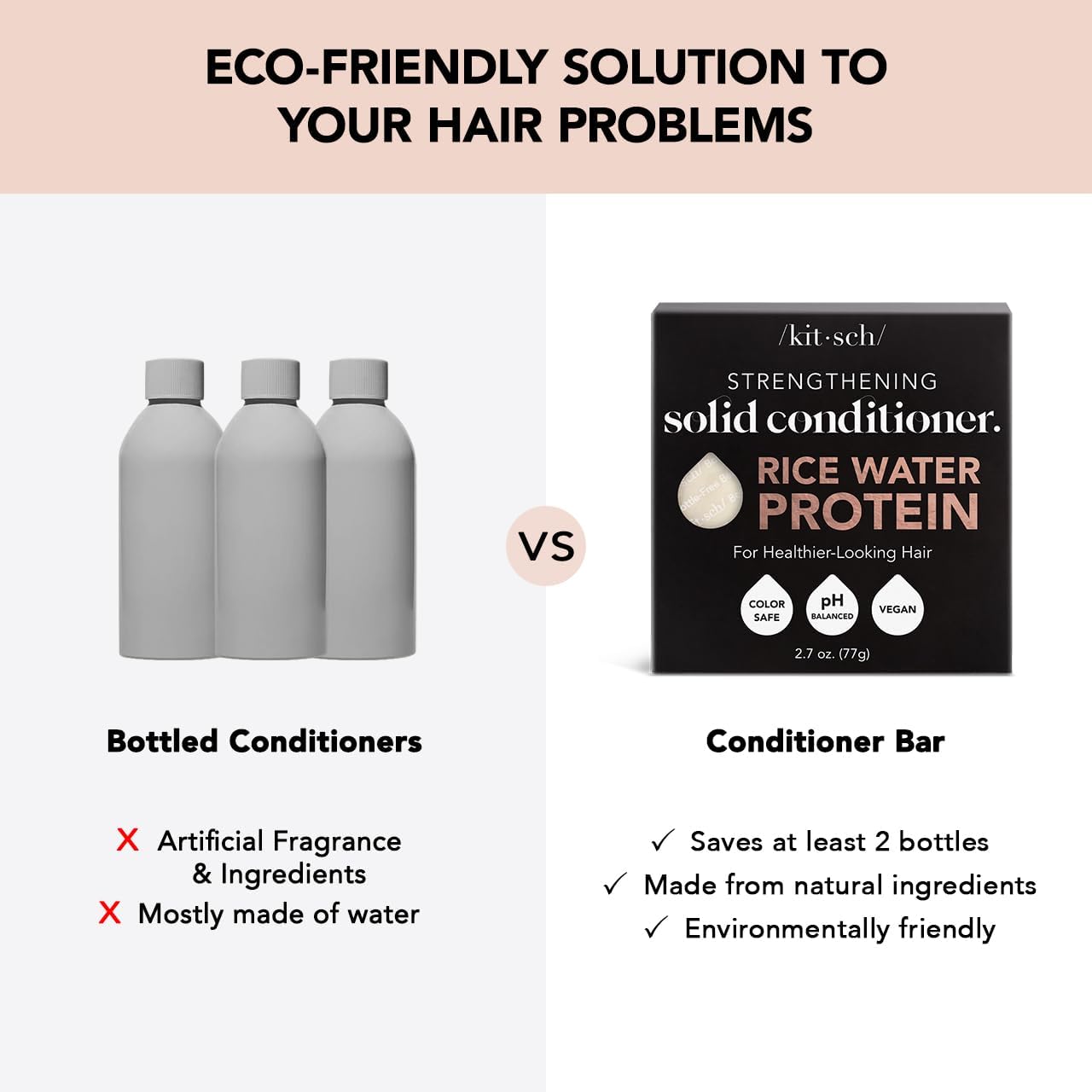 Kitsch Rice Water Shampoo & Conditioner Set – Solid Shampoo & Conditioner Bar with Protein for Hair Growth, Strengthening Hair & Damage Repair – Paraben, Sulfate & Silicone Free – 2 Pack